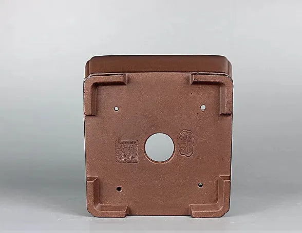Handmade brown antique purple clay square flower pot with drainage hole.