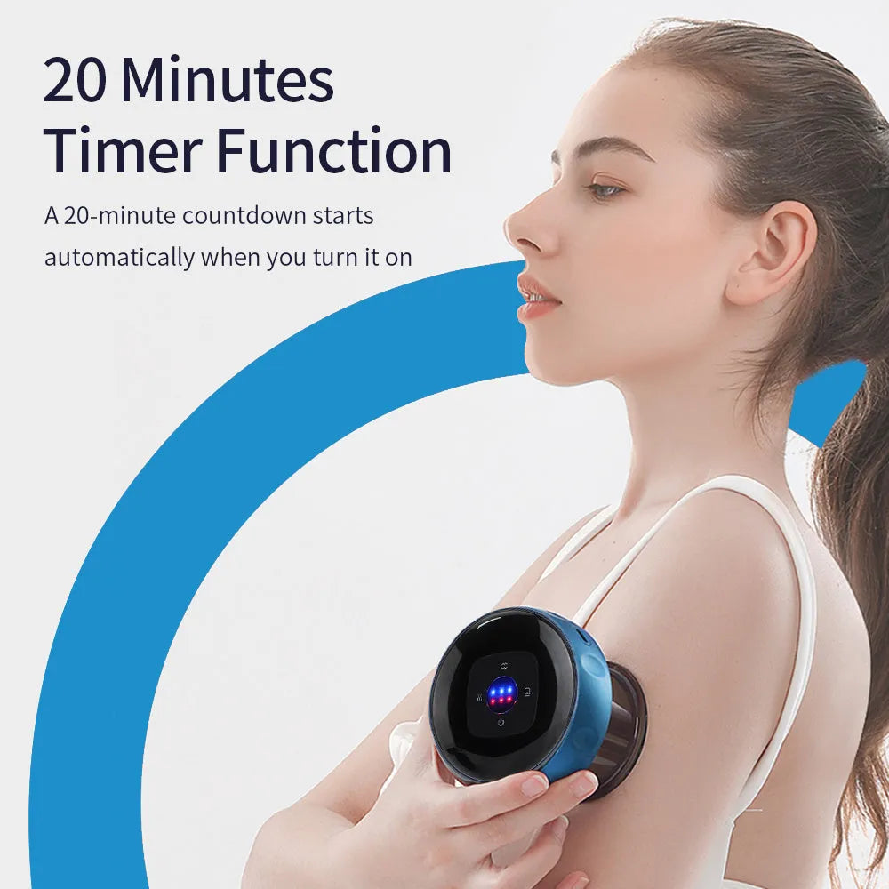 Electric vacuum cupping massage body cups with LCD display and control buttons in black colour variant