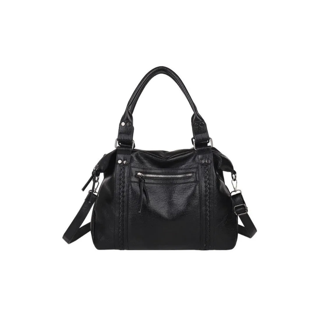 Women's retro trend crossbody bag in PU, black, with single shoulder strap and main compartment