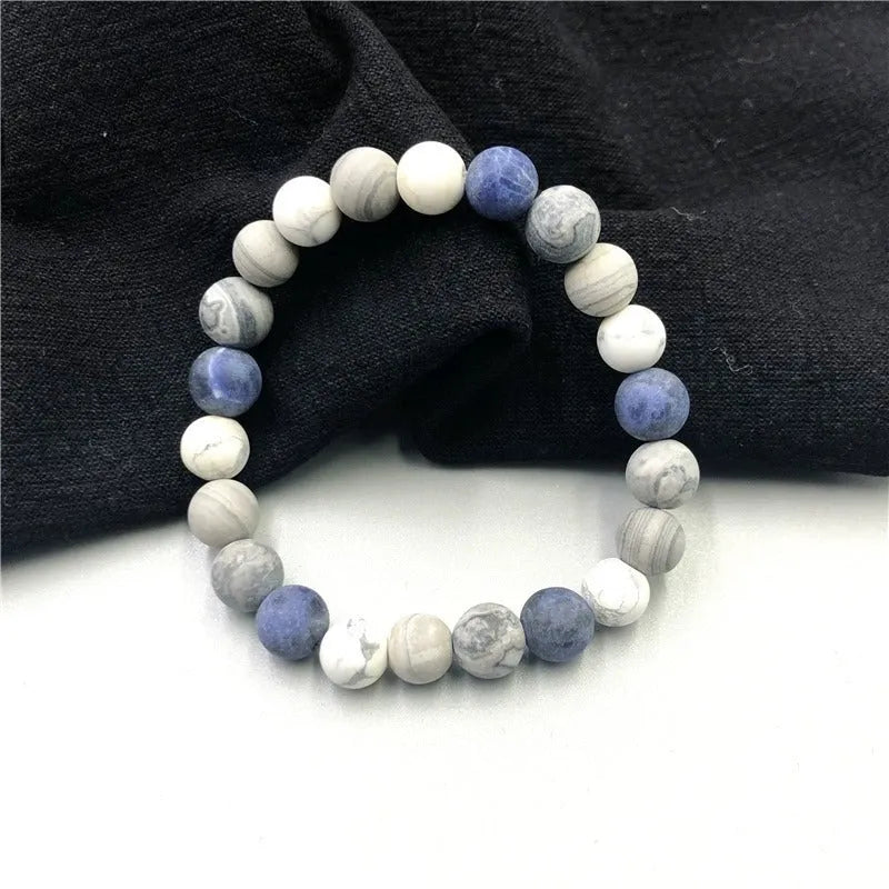 Handmade natural stone bead bracelet in U-shape with planet stone starry design