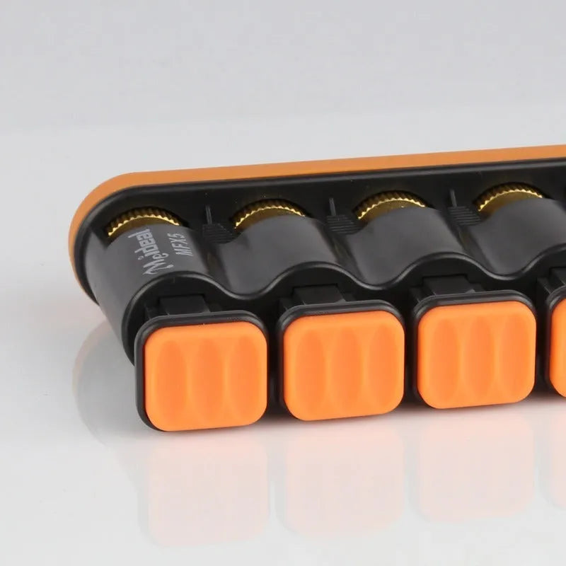 Grey silicone climbing fingerboard-style hand trainer for musician finger strength exercises.