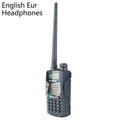 Baofeng UV-5RA black handheld dual-band amateur radio with LCD display and antenna.
