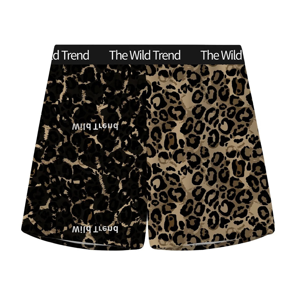 Men's leopard print casual shorts with woven ice silk fabric and quick-drying function