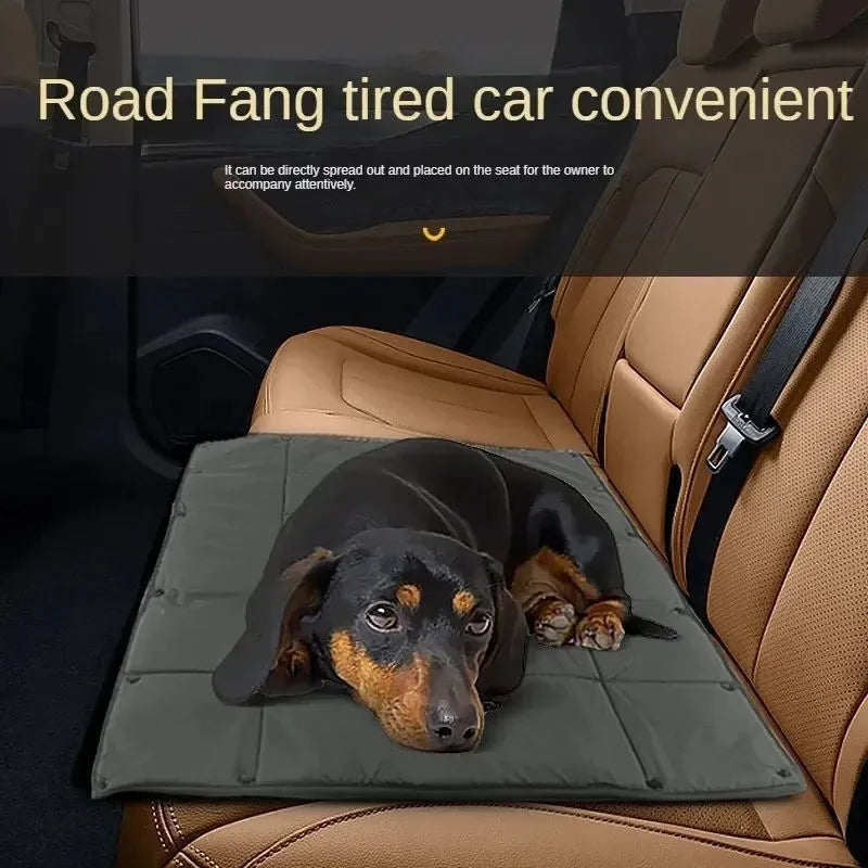 Portable dog travel bed in black, 3-in-1 pet carrier, mat and cushion, collapsible water and dirt resistant kennel
