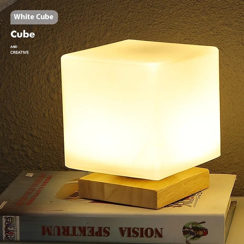 Nordic solid wood USB table lamp with flower-shaped 150x180mm design and touch dimming control