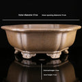 Handcrafted large hexagonal purple sand bonsai pot with five visible drainage holes.