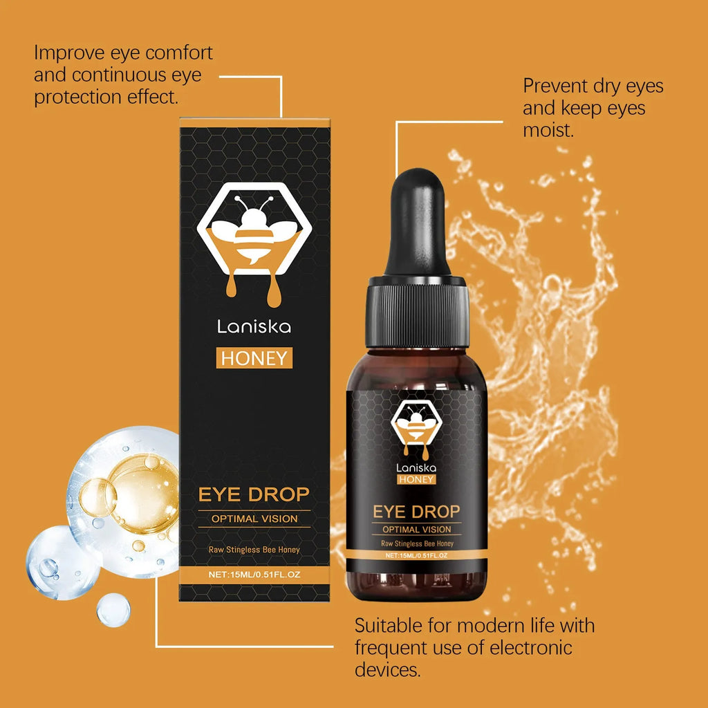 15ml bottle of honey eye drops for dry eyes and fatigue relief with natural active ingredient
