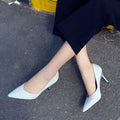Silver sheepskin telescopic heel foldable high-heeled shoes with bright diamond finish and rubber sole
