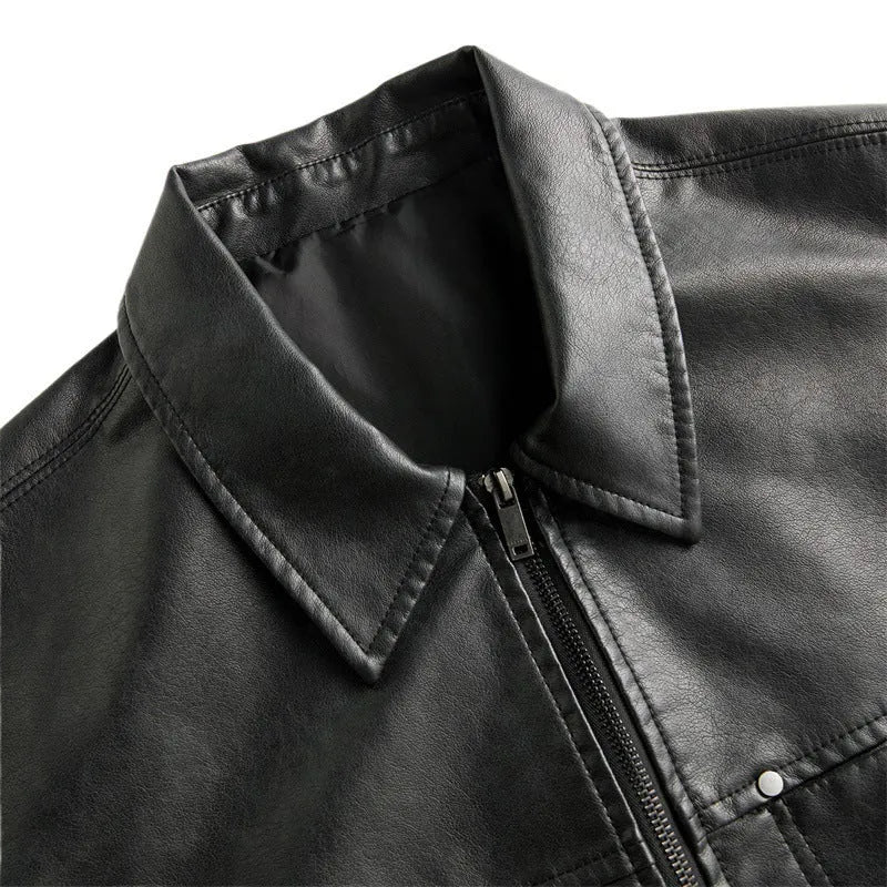 High street faux leather short sleeve jacket for women with princess sleeves, available in black coffee khaki, sizes M to 4XL