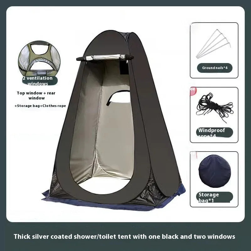 Quick-opening outdoor camping changing tent in blue with waterproof silver-coated polyester fabric