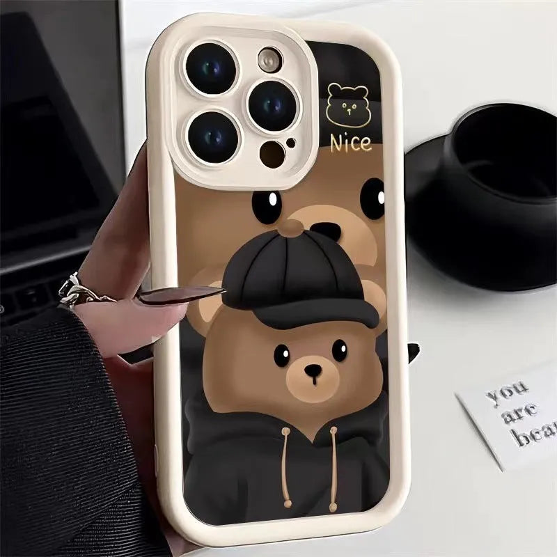 Cute bear TPU phone case with fall protection in Classic Black for iPhone