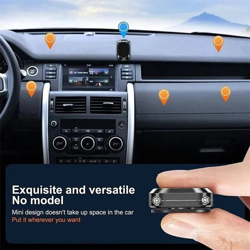 Stainless steel magnetic car phone holder with foldable bracket and 360-degree rotation