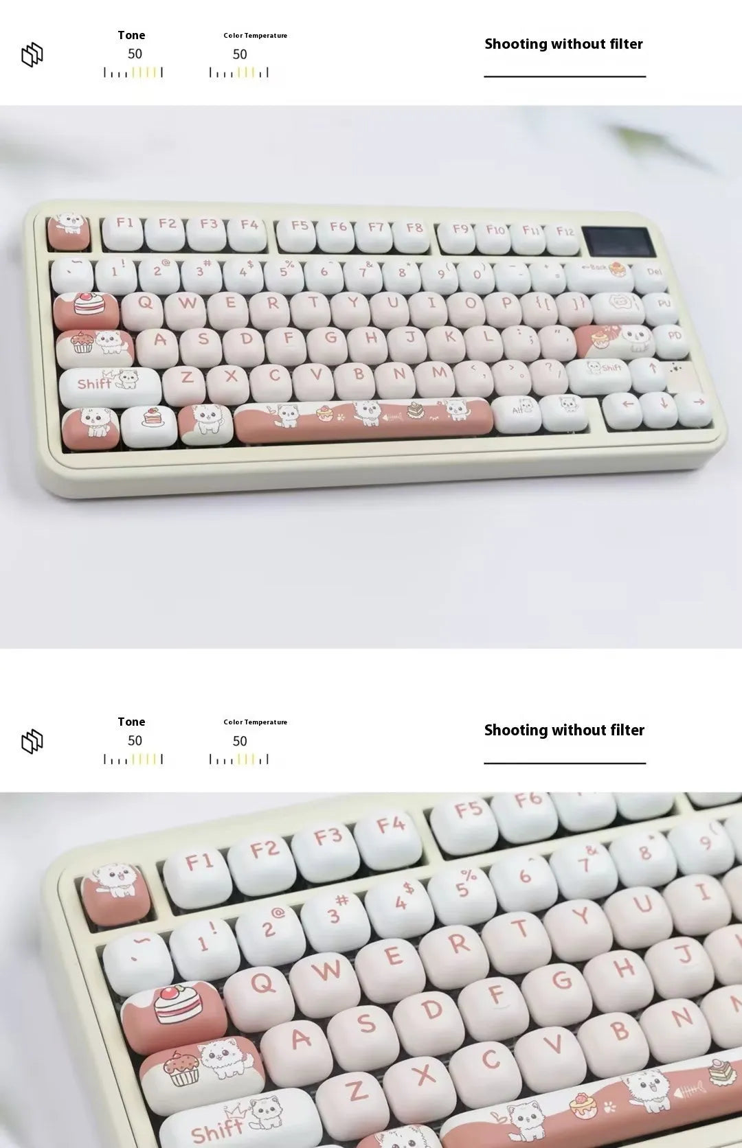 Colourful dessert cat themed mechanical keyboard key caps in MOG profile with sweet-themed cartoon designs