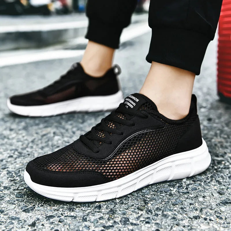 Net Shoes men's breathable hollow mesh sports shoes in black for summer