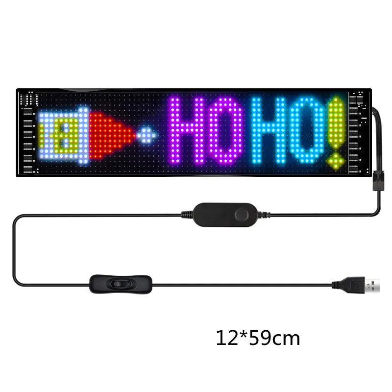 Programmable LED car sign with full-colour display showing custom text animation