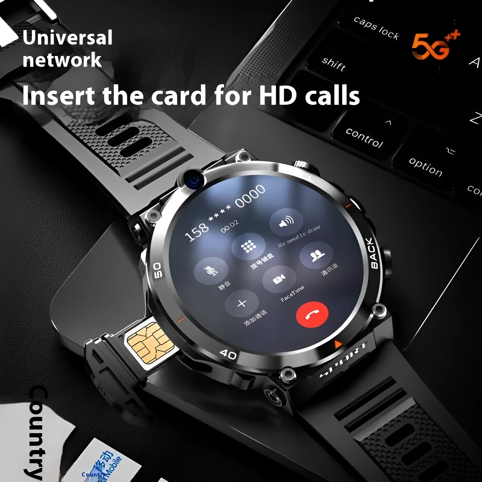 Sports smartwatch with dual cameras, touch screen display, heart rate monitoring and NFC functions