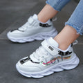 Korean style girls sports shoes in white with Space PU upper and MD sole, side view