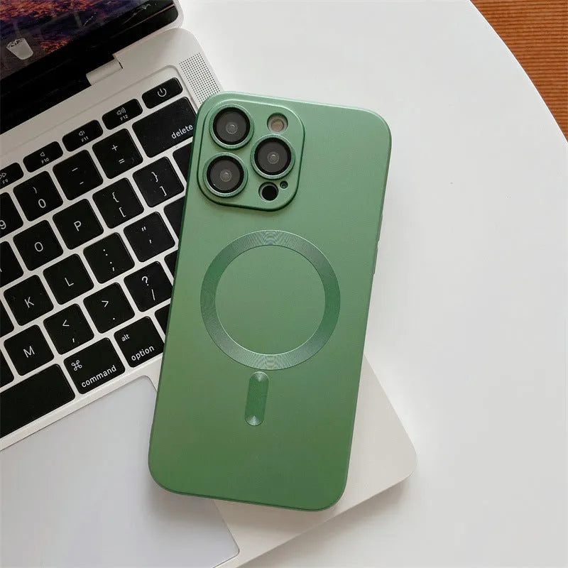 Aluminium alloy frame magnetic phone case for iPhone with lens glass protection in dark purple colour