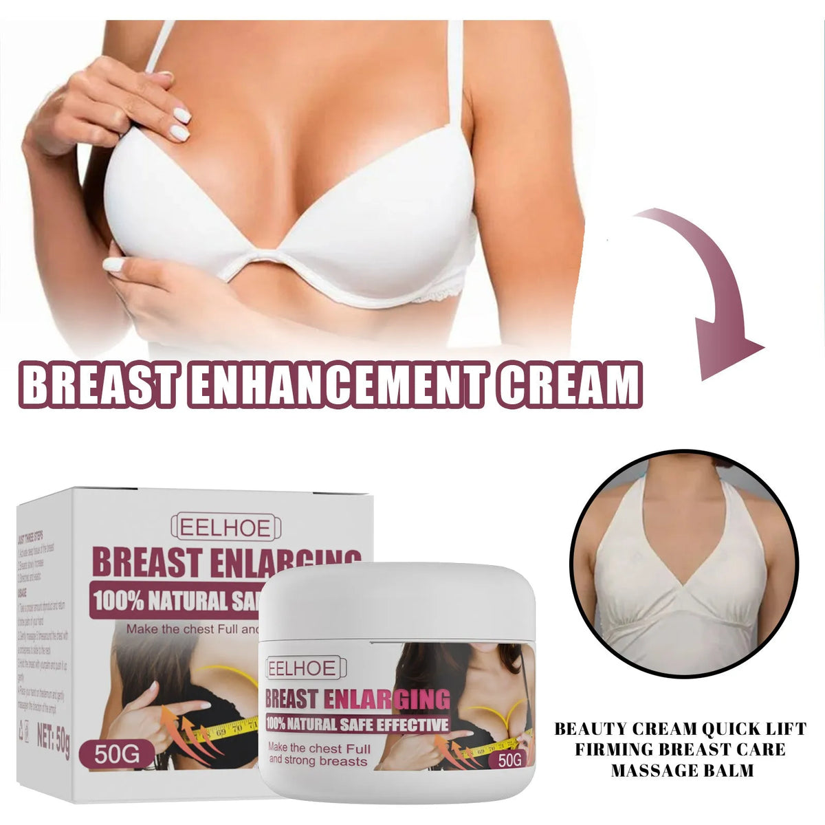 White 50g breast cream for lifting, tightening, firming, and plumping, 5x4.2cm cosmetic product