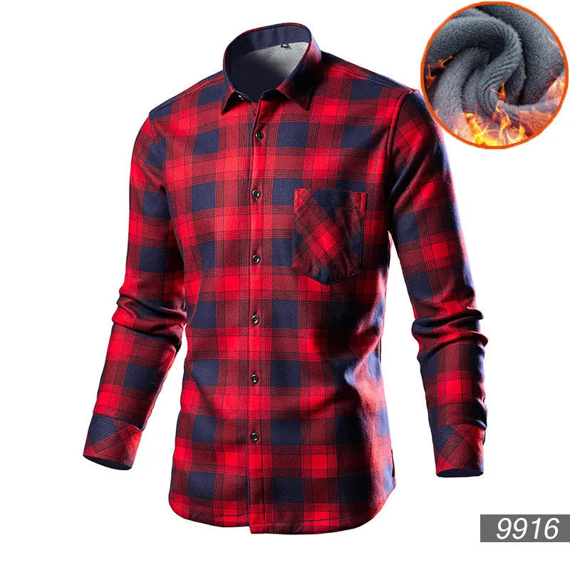 Man wearing a solid-colour fleece-lined cotton blend cardigan shirt in a loose fit.