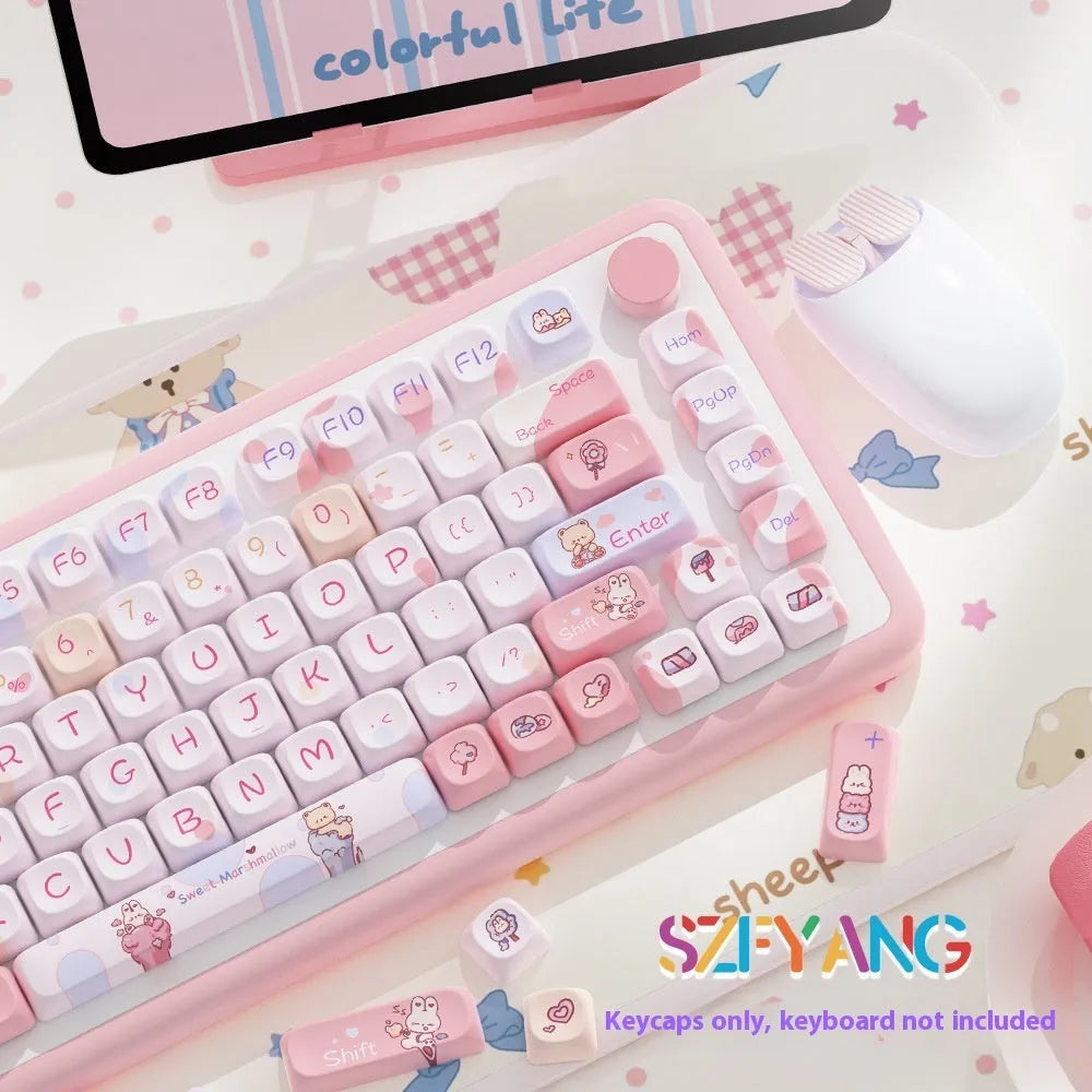 Sweet Cotton Candy custom pastel mechanical keyboard keycap set showing full 112-key layout