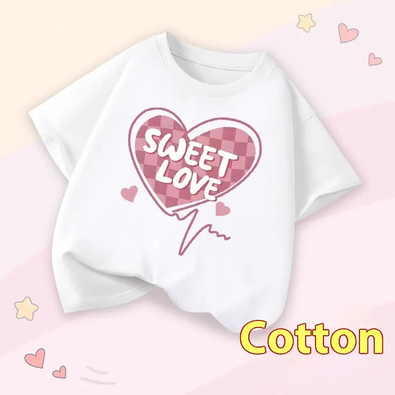 Girls' cotton round neck short sleeve t-shirt with cartoon print available in multiple colours for height 100-160cm