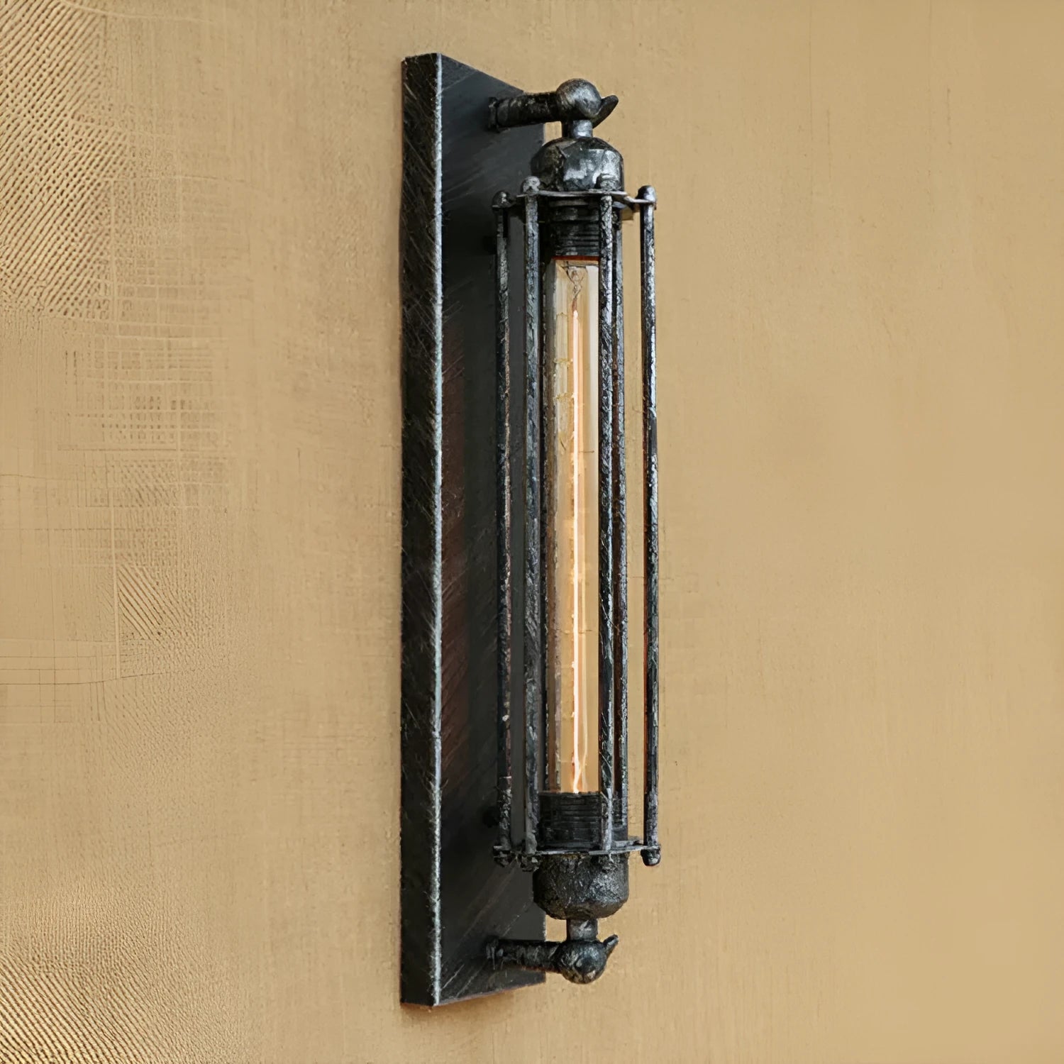 Industrial-style retro flute wall lamp made of iron in black, bronze, rust, or silver finish.