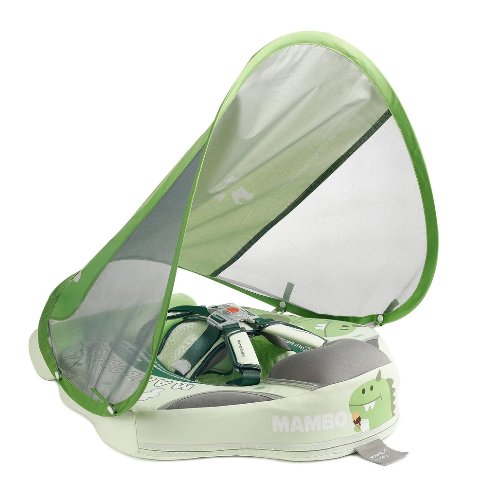 Green dinosaur inflatable baby swimming ring with sun shade for children 3-24 months
