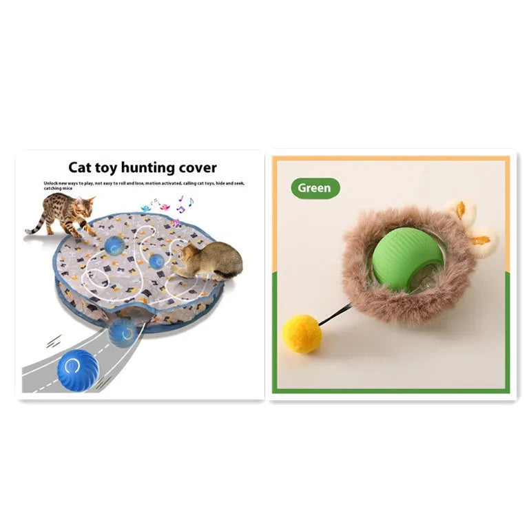 Silicone rolling ball cat toy in red, green, and grey colour options