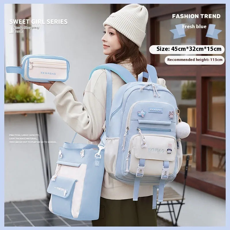 Waterproof Oxford cloth school backpack for girls with curved shoulder straps in six colour options