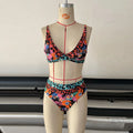 Women's high-waist bikini with floral print, shown in available colours.