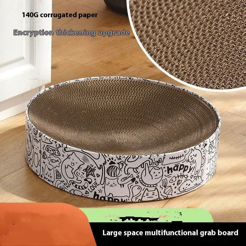 Extra large round cat scratching board in white corrugated paper measuring 42x42x10cm