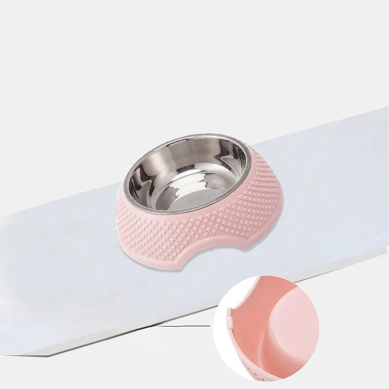 Blue stainless steel pet bowl with non-slip base for cats and small dogs