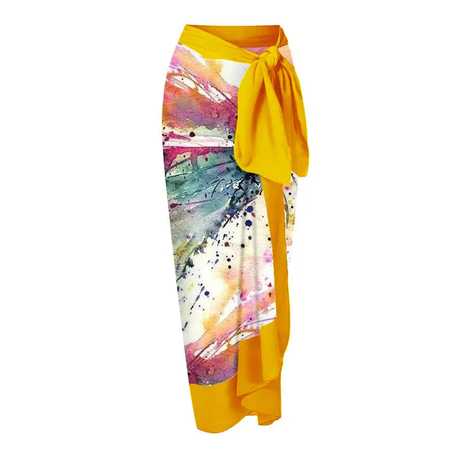 Yellow women's conservative one-piece swimsuit with belly coverage and briefs style