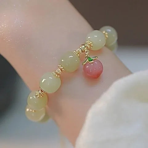Handmade peace buckle bracelet with rabbit charm in glass and coloured glaze