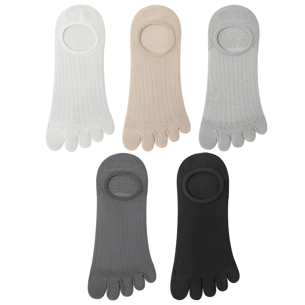 Men's five-finger invisible socks in modal fabric showing boneless construction and colour options