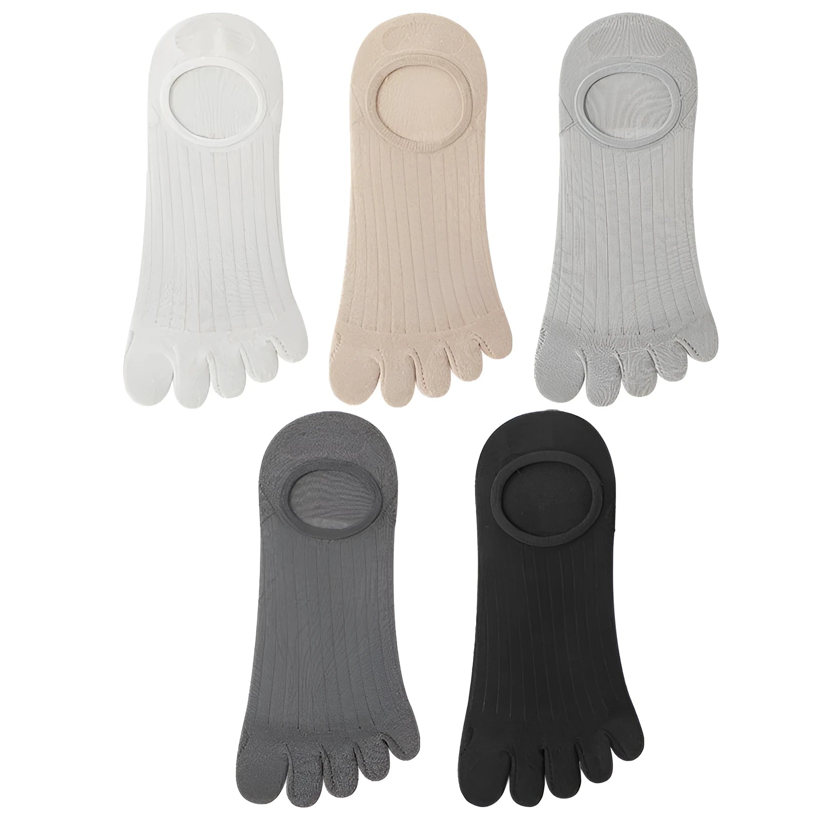 Men's five-finger invisible socks in modal fabric showing boneless construction and colour options
