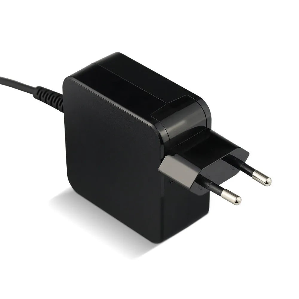 Black 45W laptop adapter with American standard DC connector plug and included charging cable