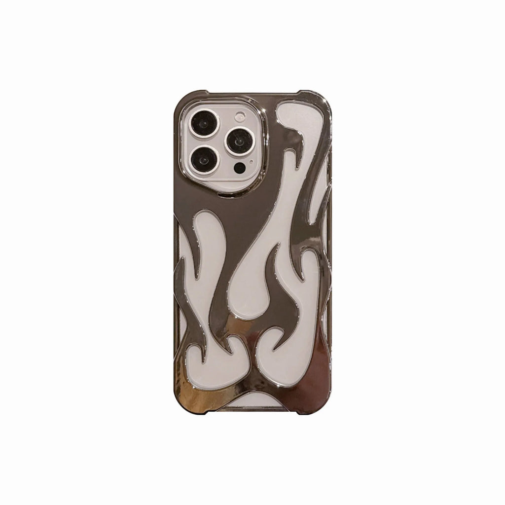 Electroplated hollow flame pattern TPU phone case for Apple iPhone in silver finish