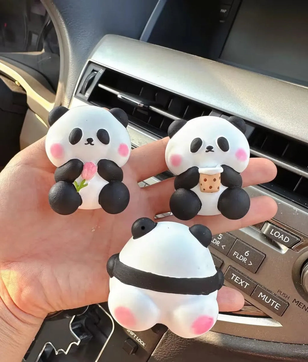 Cute panda car vent perfume decoration in one of three designs: Milk Tea Panda, Flower Panda or Back Panda