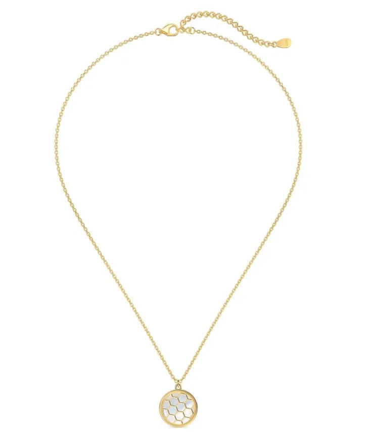 White shell honeycomb pendant on gold electroplated sterling silver 925 clavicle chain necklace for women