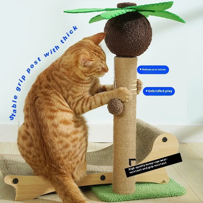 Wooden beach chair shaped cat climbing frame with a hemp mat scratch board and chamfered column.