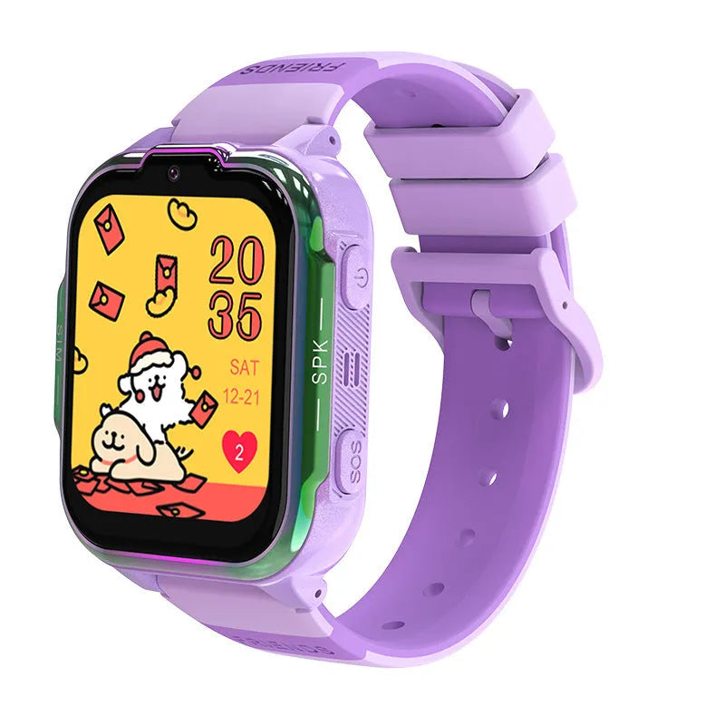 Children's smart watch with waterproof phone function, IPS screen, touch button, 750mAh battery, available in purple, black and sky blue
