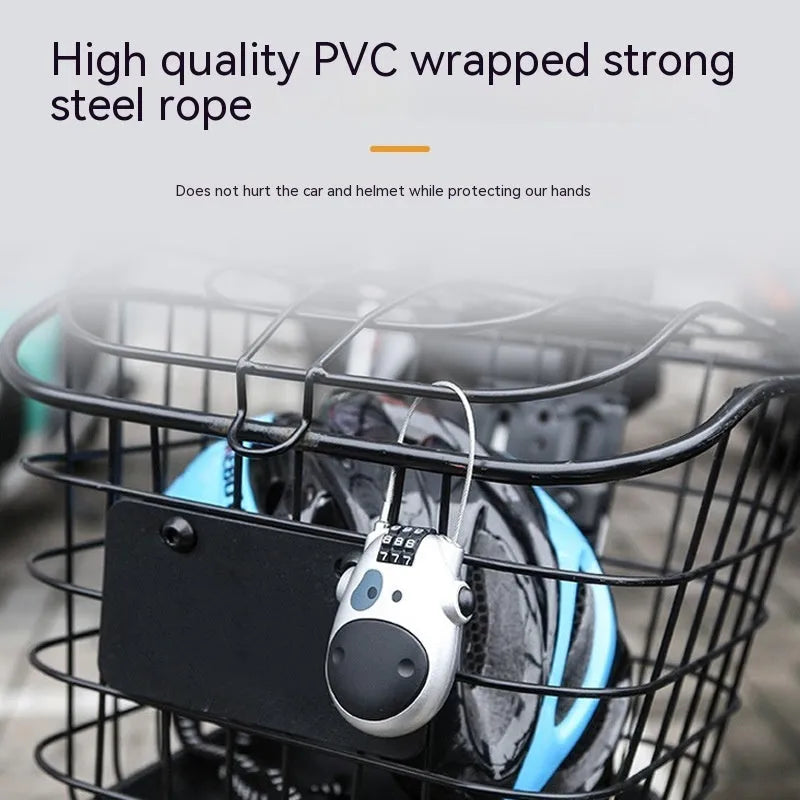 Retractable helmet lock with steel cable in black cow design for motorcycle and bicycle security