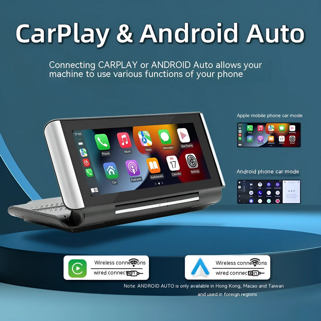 6.86 inch vehicle MP5 player with wireless CarPlay and reversing camera input on dashboard