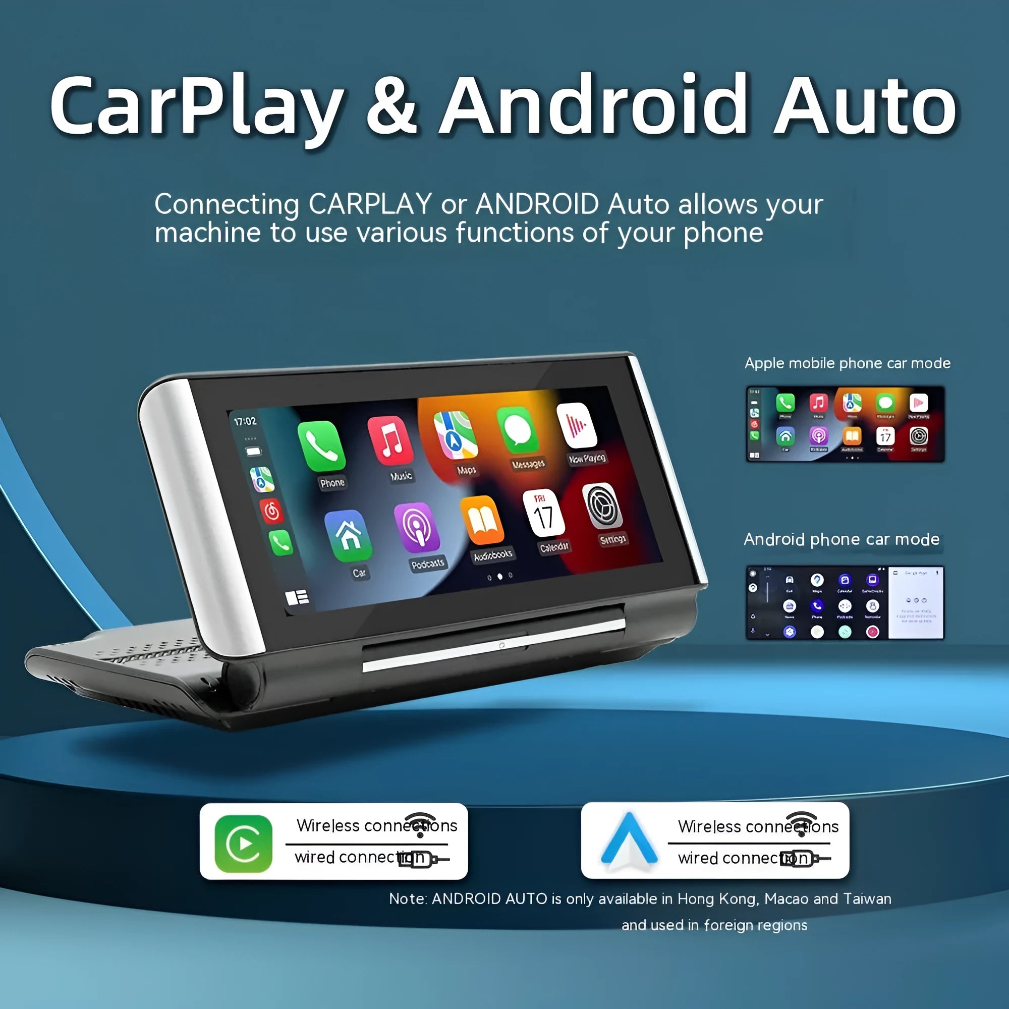 6.86 inch vehicle MP5 player with wireless CarPlay and reversing camera input on dashboard