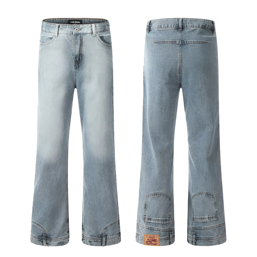 Blue denim jeans for men, mid waist, cotton fabric, casual leisure wear, sizes S to XXL