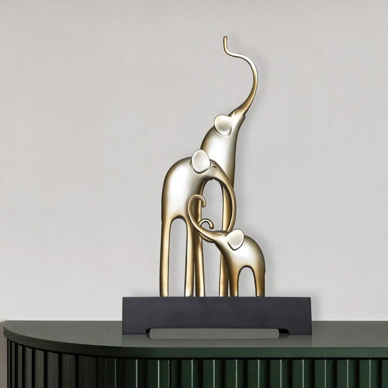 Fortune Bring Elephant decorative resin sculpture in European style with gold, silver, rose gold, or retro colour finish.