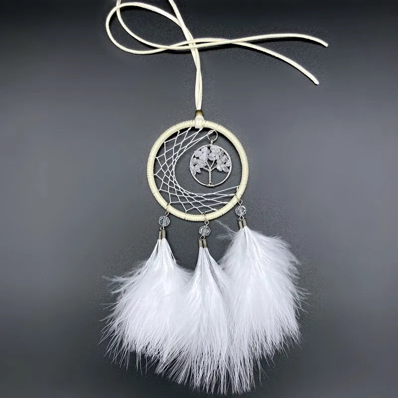 Dream catcher feather car pendant decorative hanging ornament in black with glass beads and iron fist charm