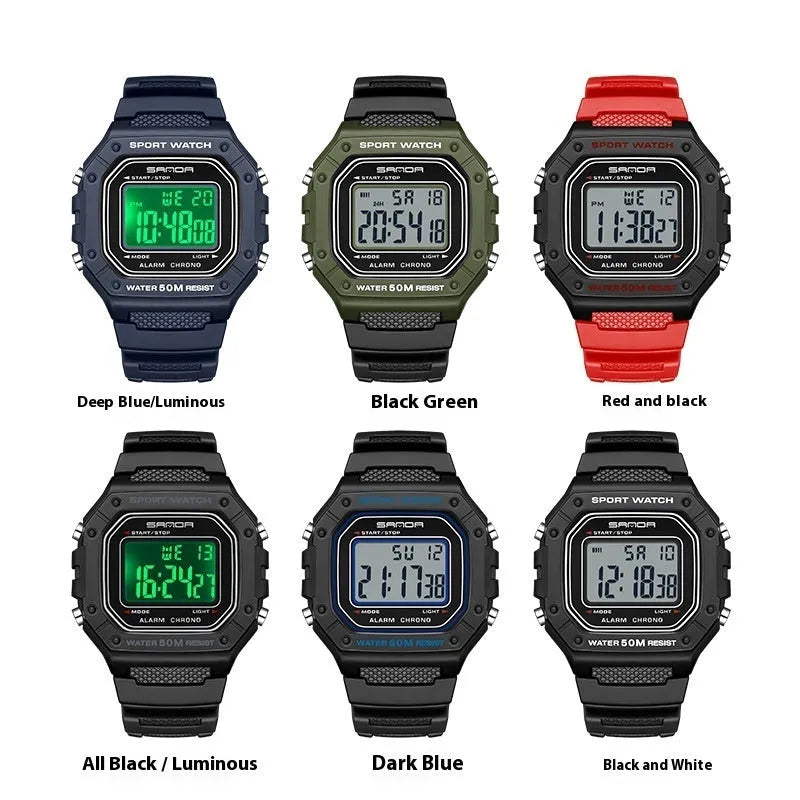 Waterproof electronic watch for youth swimming with alarm clock in multiple colour options